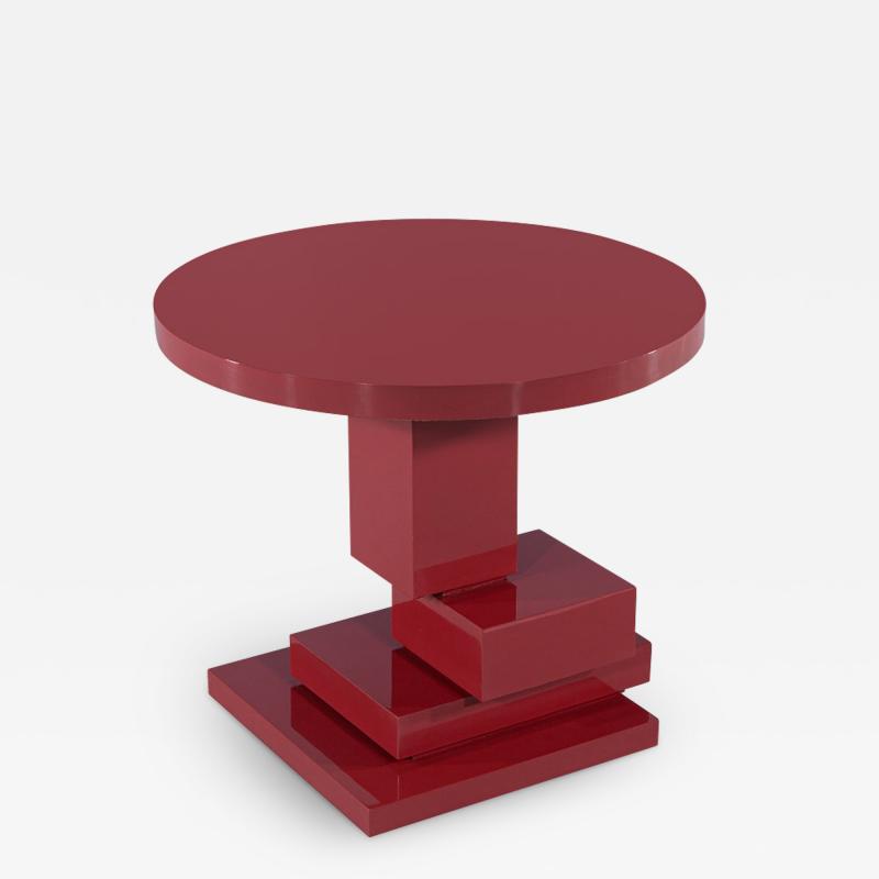 Modern Geometric Round Accent Table in Ruby Lacquer Finish
