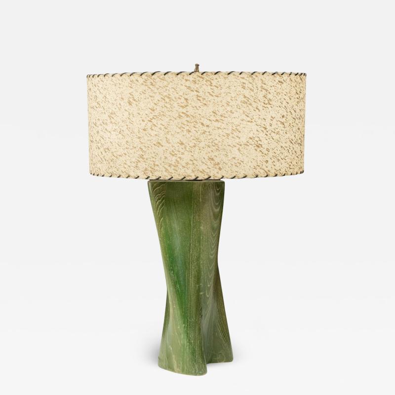 Modern Green Dyed Carved Wood Table Lamp