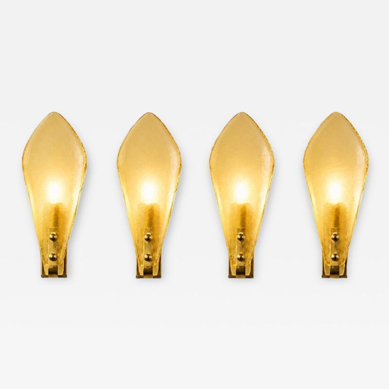Modern Italian Champagne Sanded Leaf Murano Glass Wall Sconces 4 Piece Set