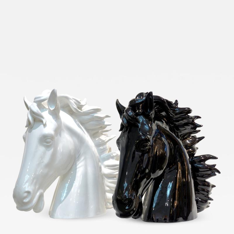 Modern Italian Design Oversized Black and White Ceramic Horse Head Sculptures