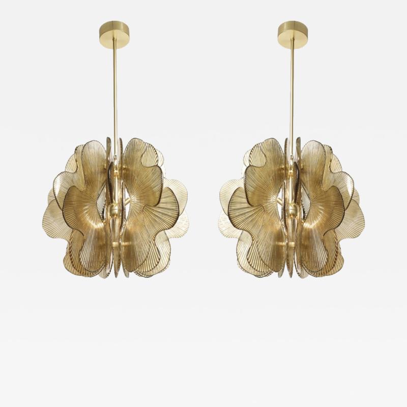Modern Italian Gold Textured Glass Chandelier in Stock