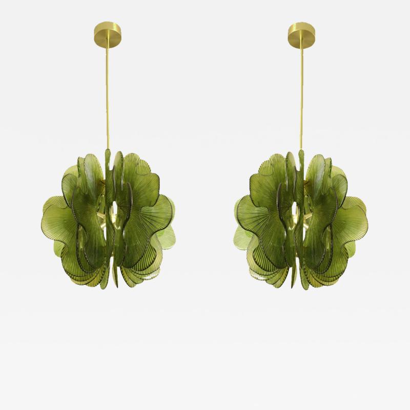 Modern Italian Green Textured Glass Chandelier in Stock