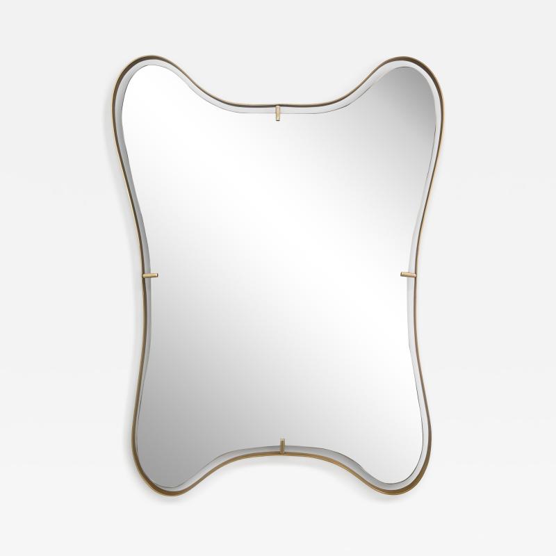 Modern Italian Minimalist Brass Mirror with Organic Asymmetric Curved Frame