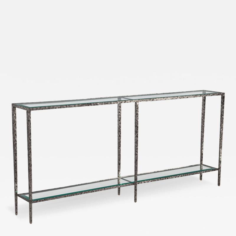 Modern Metal Console Table with Hammered Details by Maitland Smith