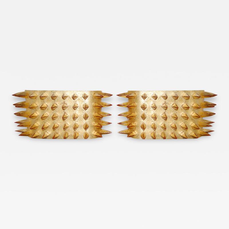 Modern One Pair of 22Kt Gold Leafed Spike Sconces