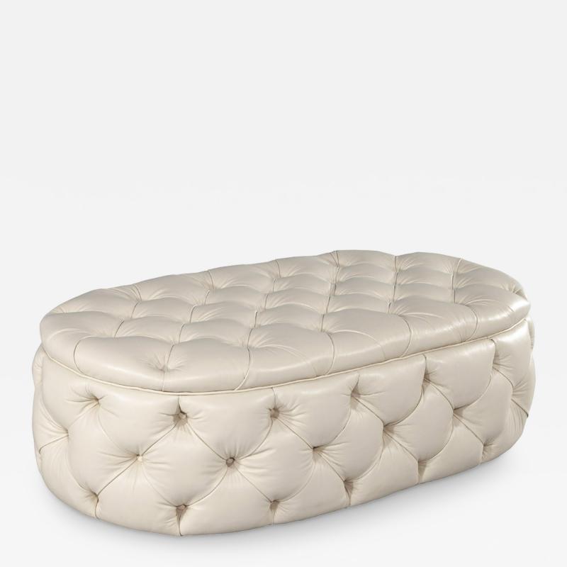 Modern Oval Tufted Leather Ottoman Table