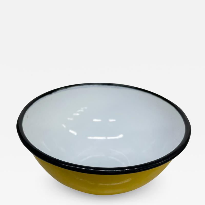 Modern POLAND Huta Silesia Enamelware Bowl in Yellow White Black 1970s