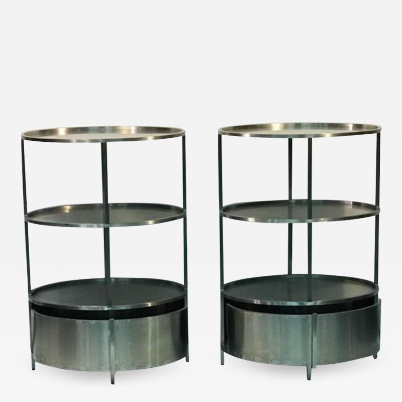 Modern Pair of Polished Steel Triple Tier Stands