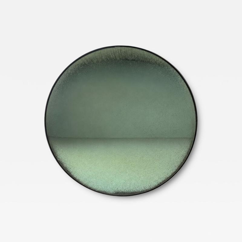 Modern Space Age Wall Mirror Green Convex Glass Painted Wood 21st c 