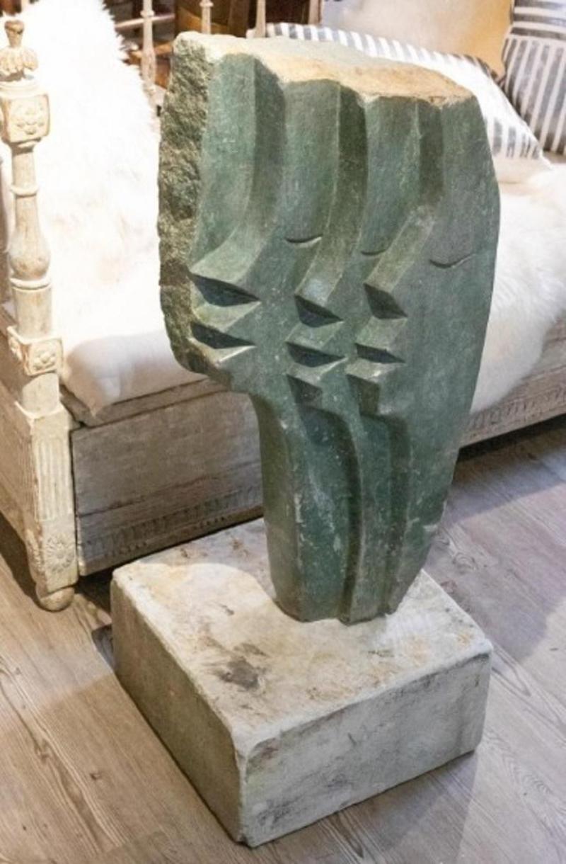 20th Century Abstract Modernist Stone Sculpture of Three Faces in Profile