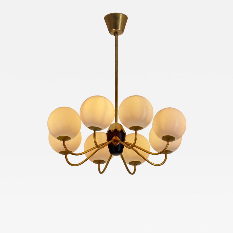 Modern Swedish Brass and Glass Globe Chandelier Sweden 1940s