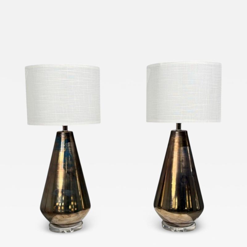 Modern Table Lamps Distressed Bronze Glass Finish Lucite USA 21st c 
