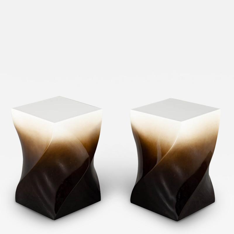 Modern Twist Pedestal Stands in Ombre Lacquered Finish