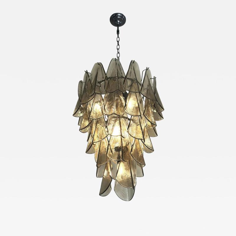 Modern Venetian Rondini Chandelier Smoked Fum Murano Glass Cascade