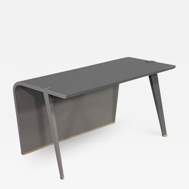 Modern Waterfall Desk in Custom Grey Hand Polished Finish