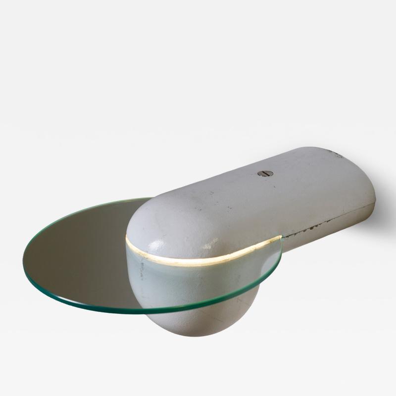 Modern White Cast Iron and Glass Disc Downlight Wall Sconce 1980s