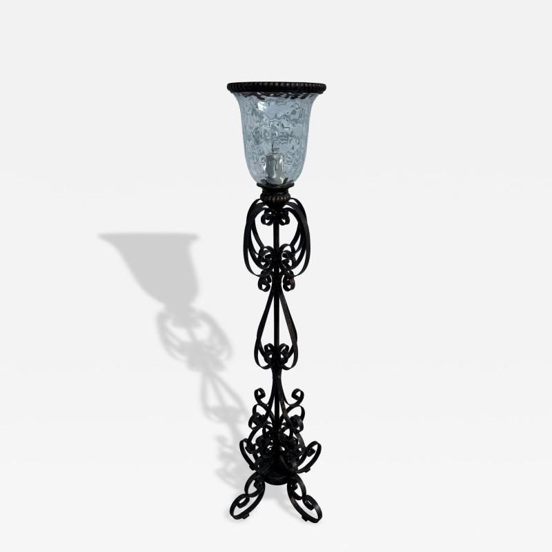 Modern Wrought Iron Floor Lamp with Blownglass shade