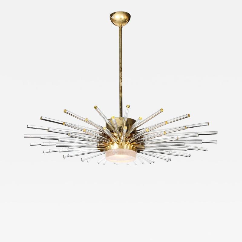 Modernist 3 Tier Radiant Hand Blown Murano Glass Rod Brass Sputnik Chandelier