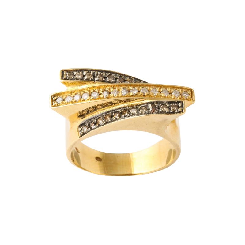 Modernist Black and White Diamond and Gold Ring