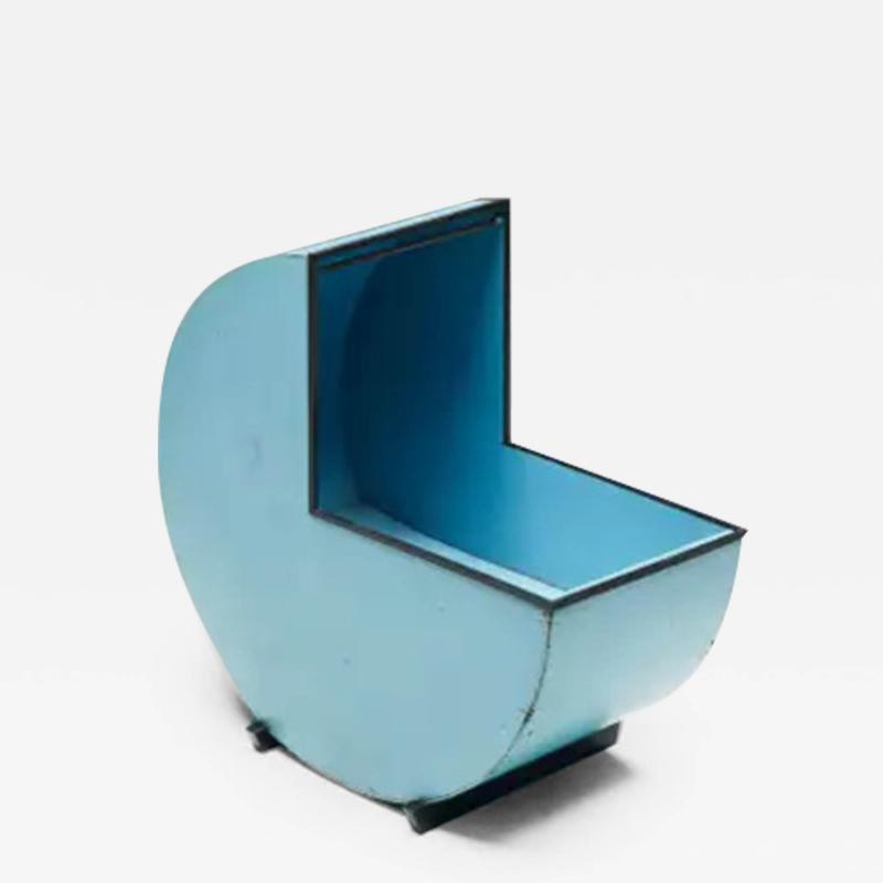 Modernist Blue Circular Wooden Cradle Netherlands 1930s