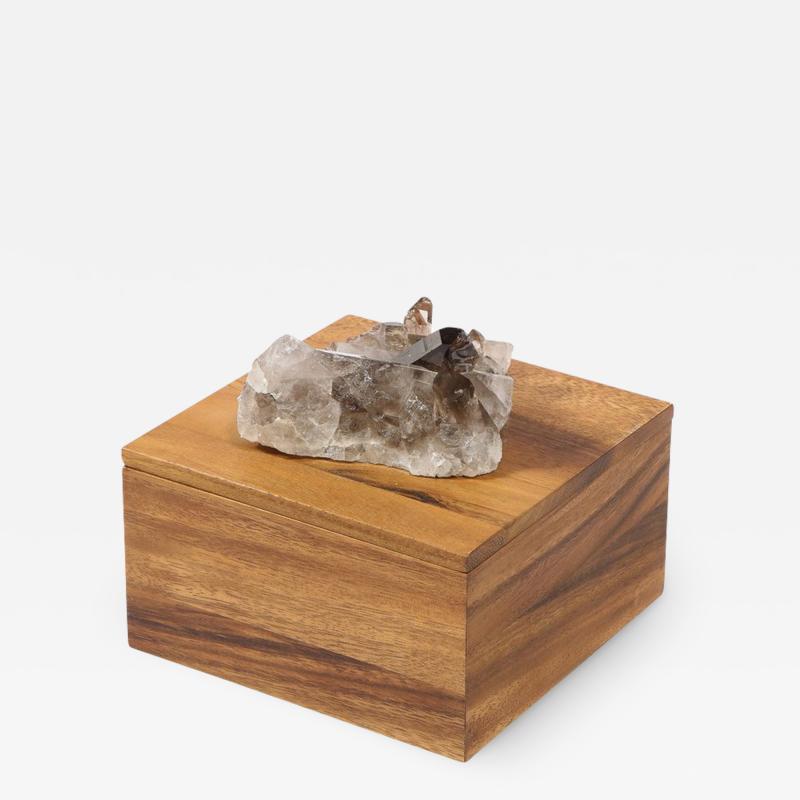 Modernist Bookmatched Walnut Decorative Box with Smoky Quartz Embellishment