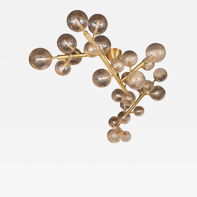 Modernist Brass Snowflake Chandelier with 24 Karat Gold Hand Blown Murano Globes