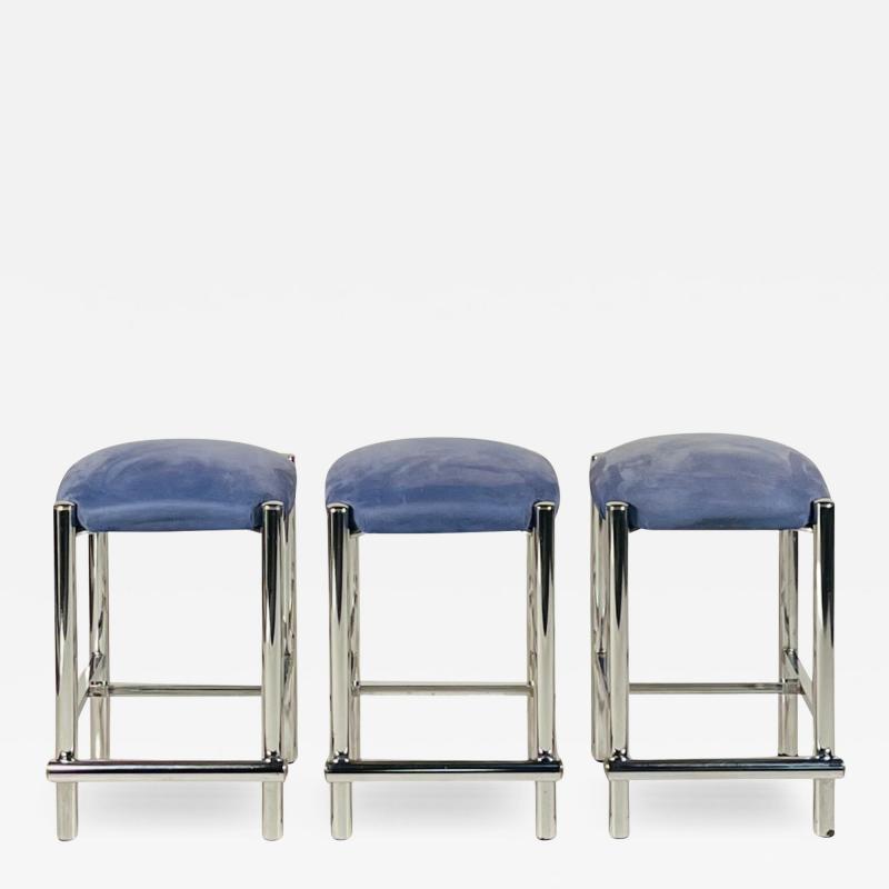 Modernist Cal Style Chrome Counter Stools Set of 3