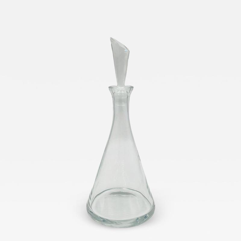 Modernist Clear Crystal Decanter w Sculptural Stopper Minimalist Barware
