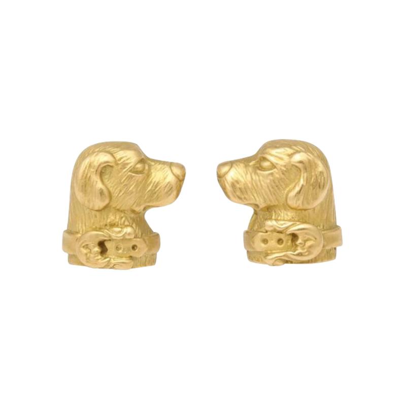 Modernist Cufflinks with Golden Retriever Canine Motif in 14 Carat Yellow Gold