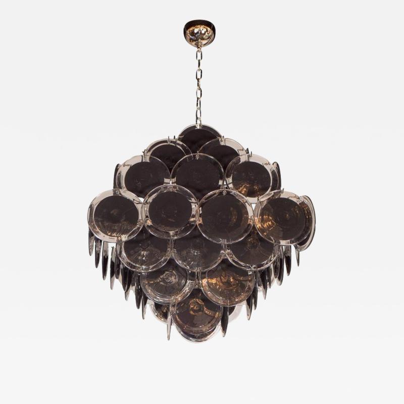Modernist Diamond Shaped Handblown Black Murano Glass Chandelier
