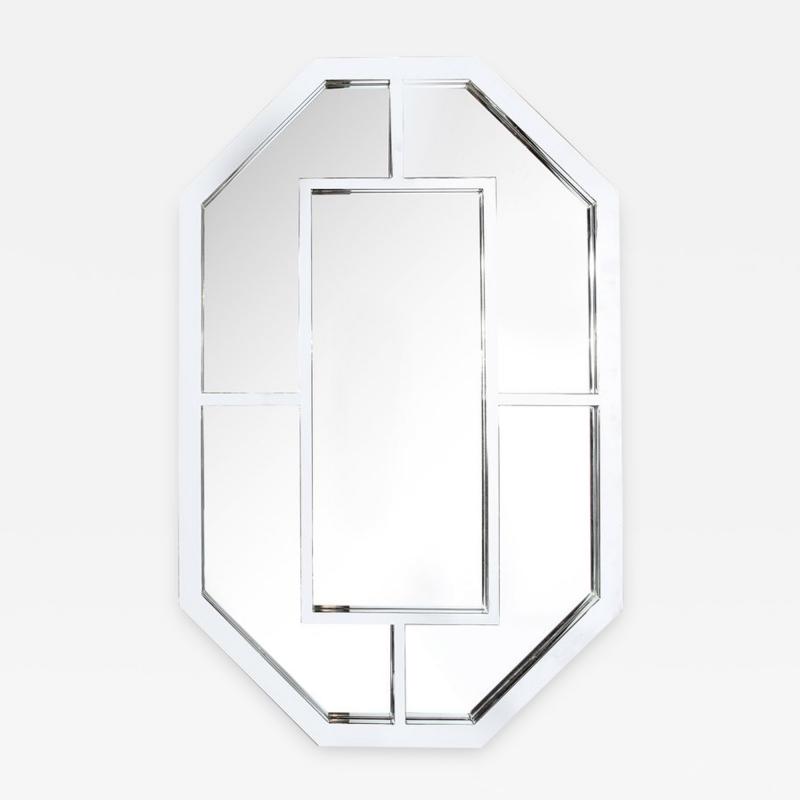 Modernist Geometric Shield Form Octagonal Geometric Mirror with Chrome Detailing