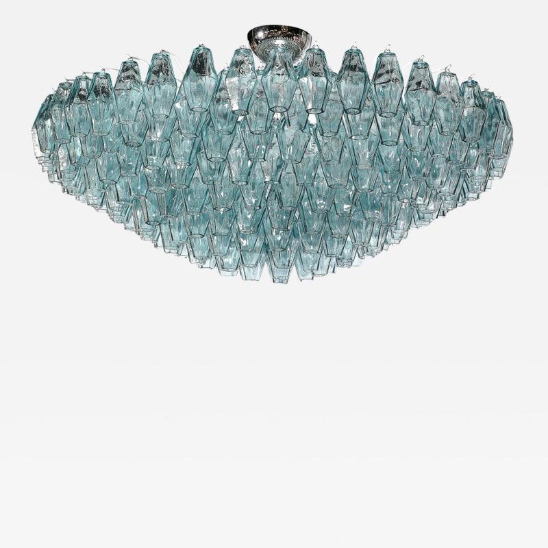 Modernist Hand Blown Aquamarine Murano Glass Polyhedral Chandelier