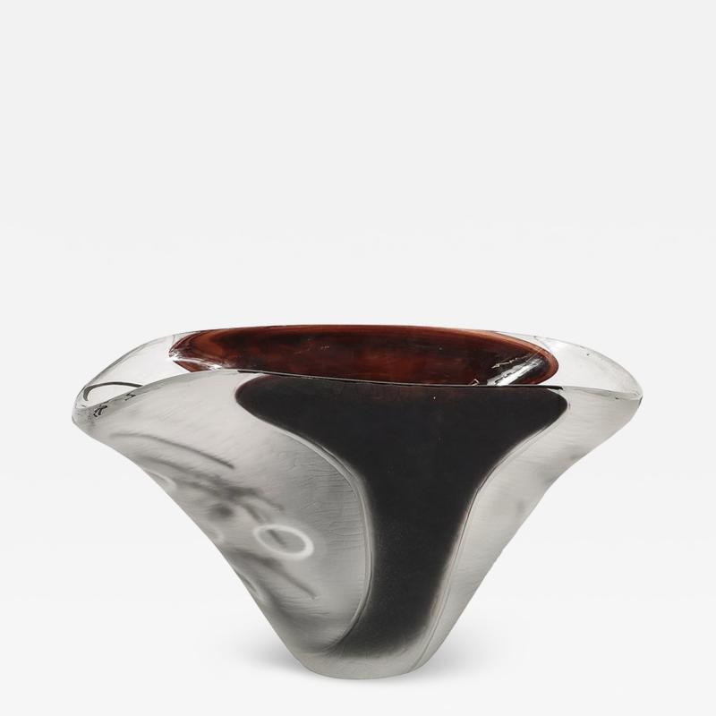 Modernist Hand Blown Murano Battuto Frosted Amethyst Glass Centerpiece Bowl