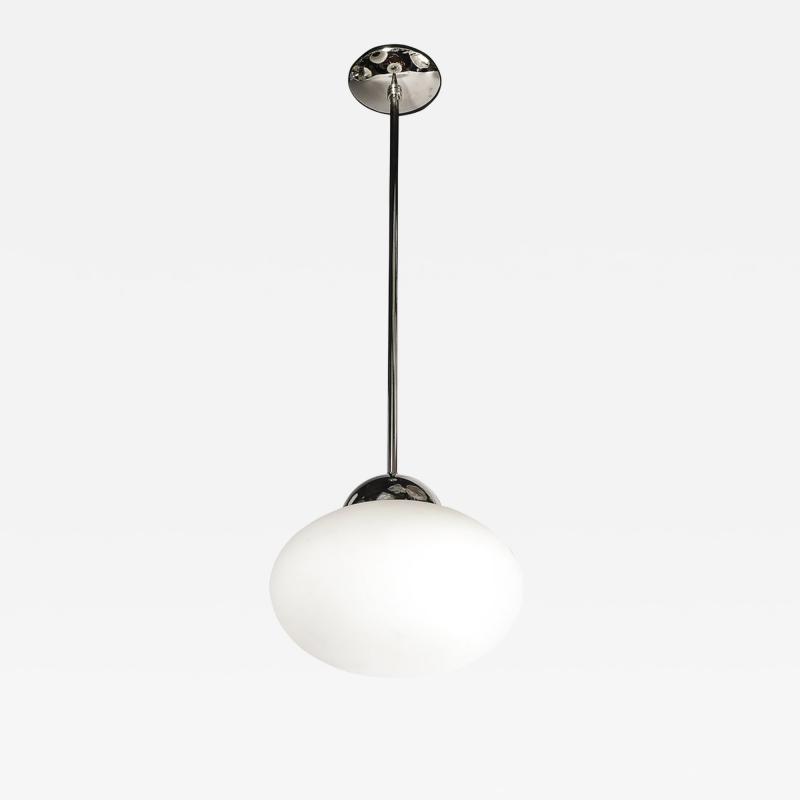 Modernist Hand Blown Murano Frosted Globe Pendant Chandelier W Chrome Fittings