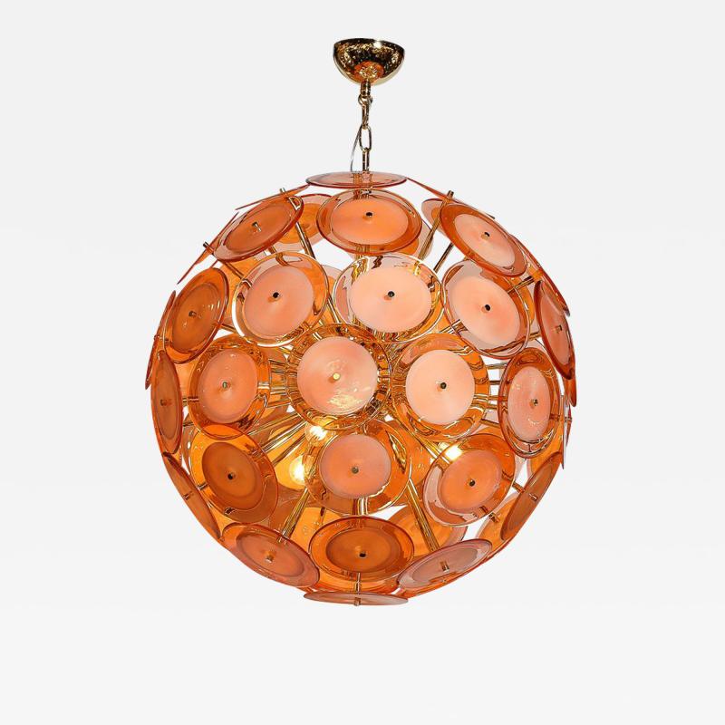 Modernist Hand Blown Murano Glass Disk Sputnik Chandelier in Smoked Apricot