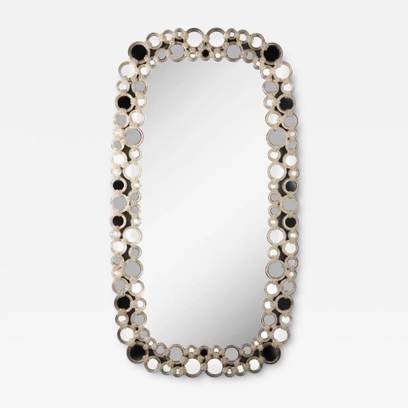 Modernist Hand Blown Murano Glass Mirror w Gold Fleck Applique Border Detailing