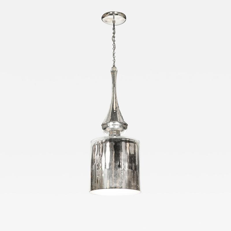 Modernist Hand Blown Murano Mercury Glass Pendant Chandelier w Chrome Fittings