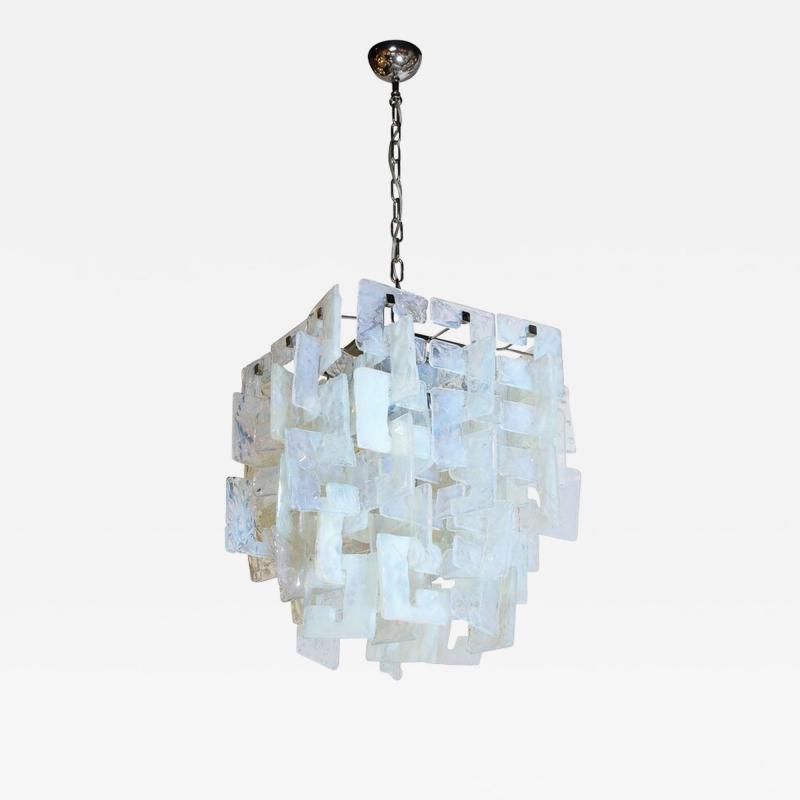 Modernist Hand Blown Murano Mottled Opalescent Interlocking Glass Chandelier