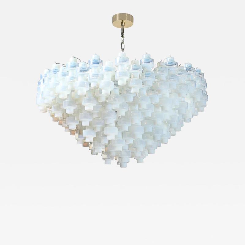Modernist Hand Blown Murano Opalescent Barbell Chandelier with Brass Fittings