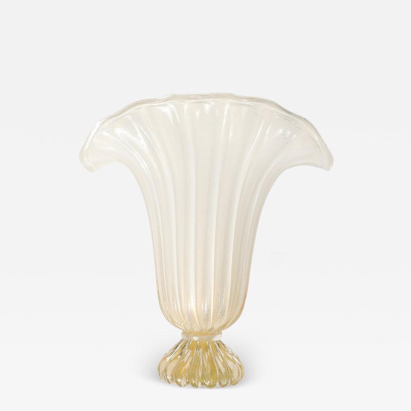 Modernist Hand Blown Murano Pearlescent Glass Vase w 24 Karat Gold Flecks
