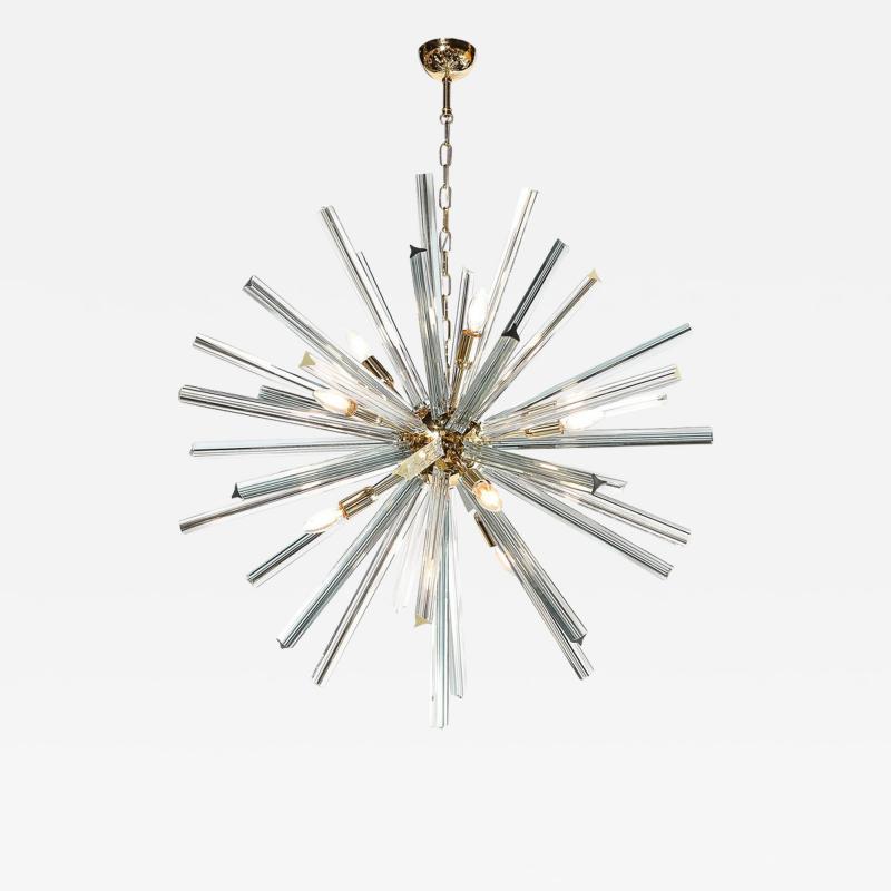 Modernist Hand Blown Murano Smoked Aquamarine Camer Glass Sputnik Chandelier