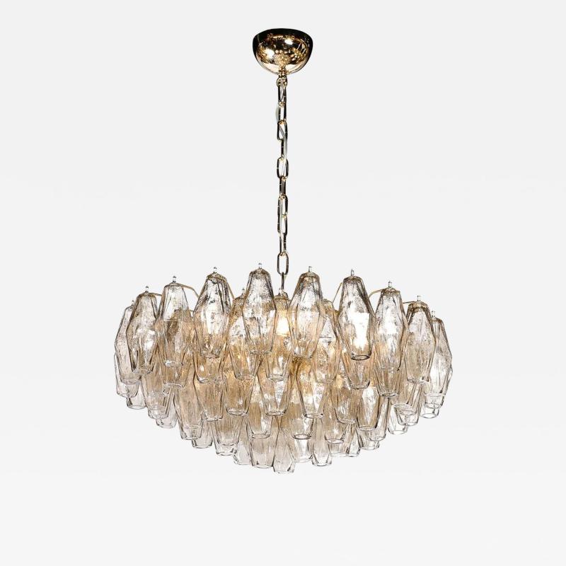 Modernist Hand Blown Murano Smoked Glass Polyhedral Chandelier in Brass Fittings