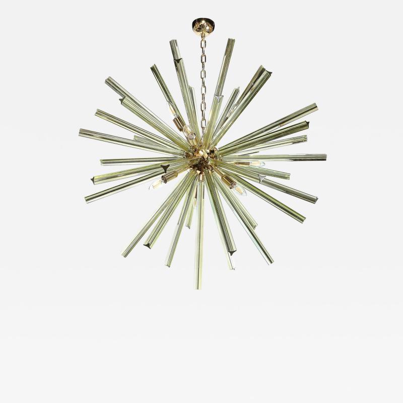 Modernist Hand Blown Murano Smoked Peridot Camer Glass Sputnik Chandelier
