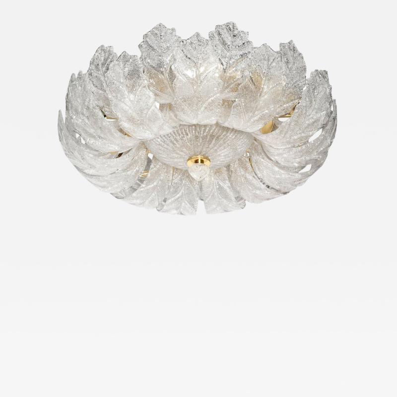 Modernist Hand Blown Murano Translucent Glass Foglia Leaf Flushmount Chandelier