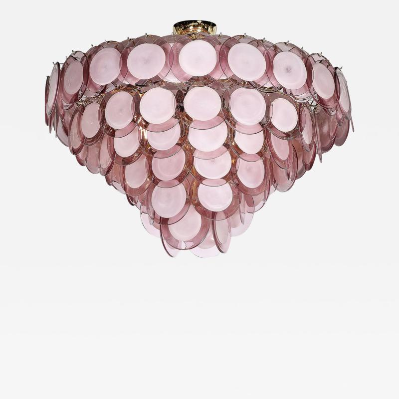 Modernist Hand Blown Smoked Amethyst Murano Brass 6 Tier Disc Chandelier