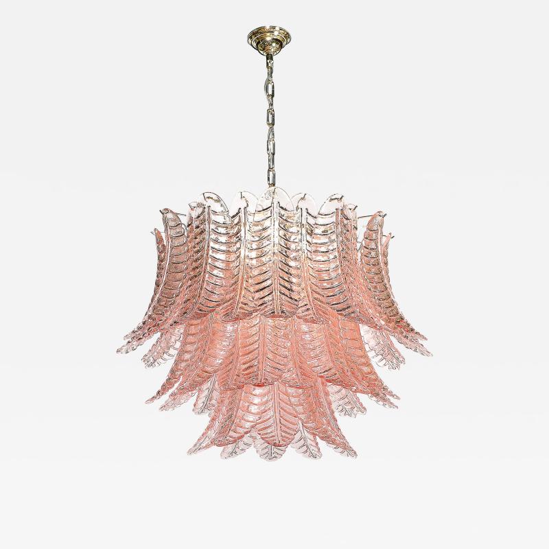 Modernist Hand Blown Smoked Rose Murano Glass 3 Tier Reeded Feather Chandelier