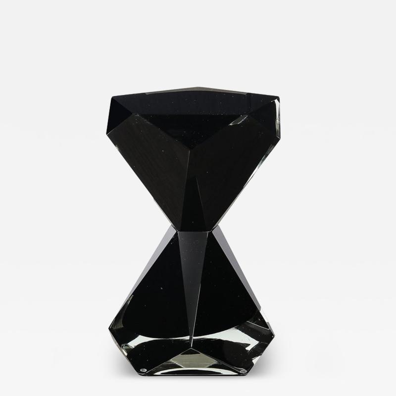 Modernist Handblown Murano Jet Black Faceted Hourglass End Table