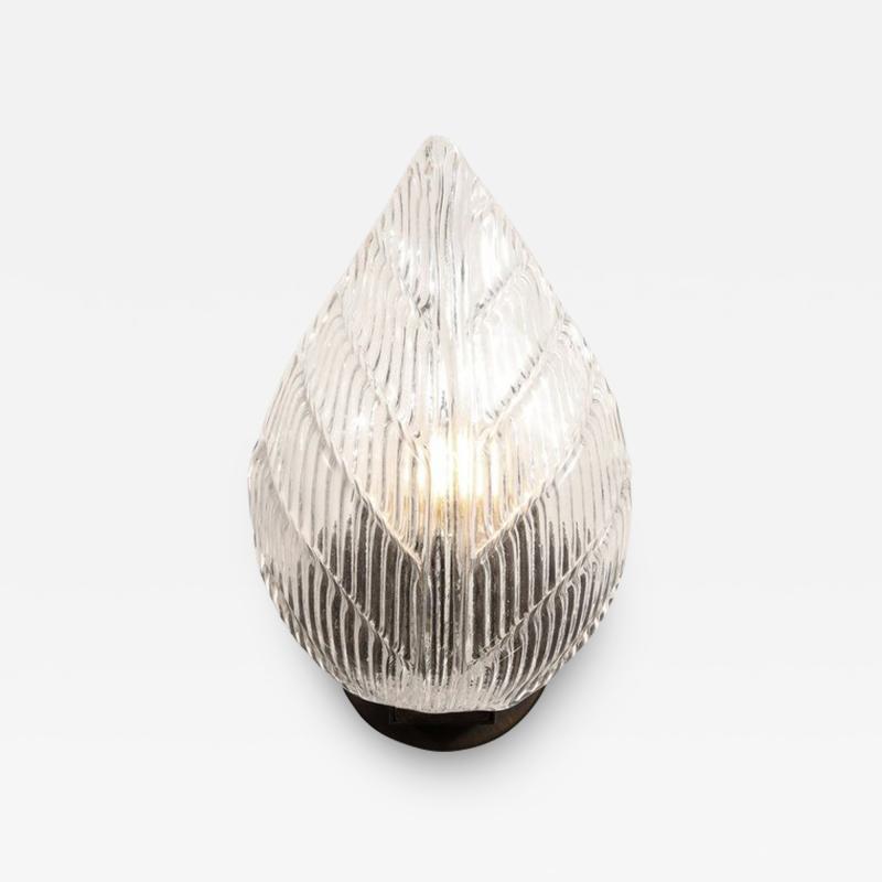 Modernist Handblown Murano Leaf Form Sconce in Transparent Reeded Glass