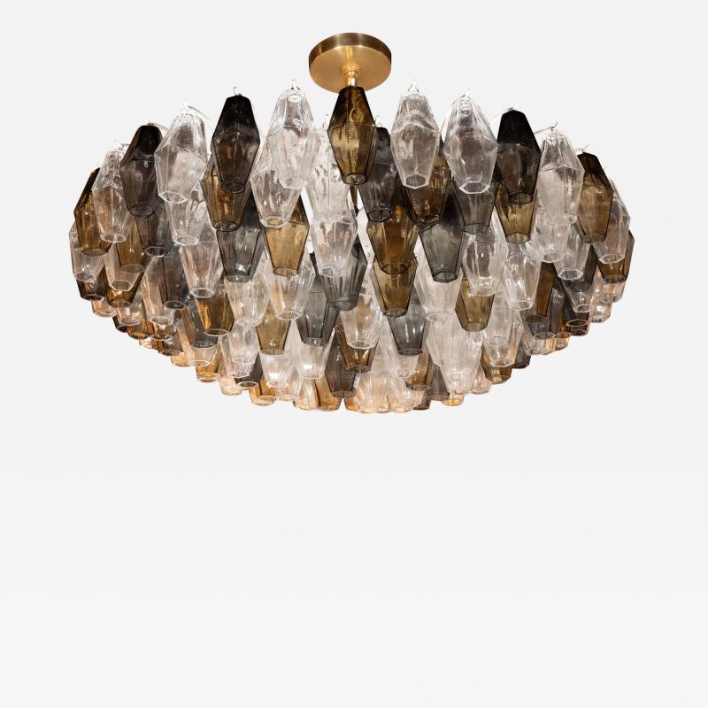 Modernist Handblown Murano Mixed Polyhedral Chandelier with Brass Fittings
