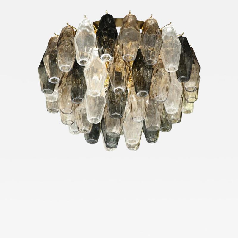 Modernist Handblown Murano Mixed Polyhedral Flush Mount with Brass Fittings